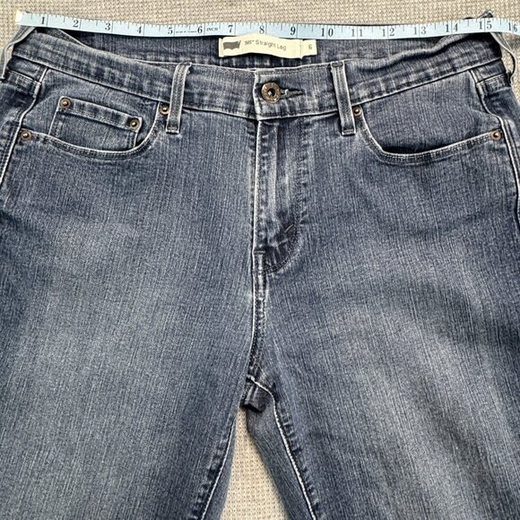 Levis 505 Womens Size 6 Blue Denim Straight Leg Jeans Mid Rise Stretch 5 Pockets - Picture 9 of 14